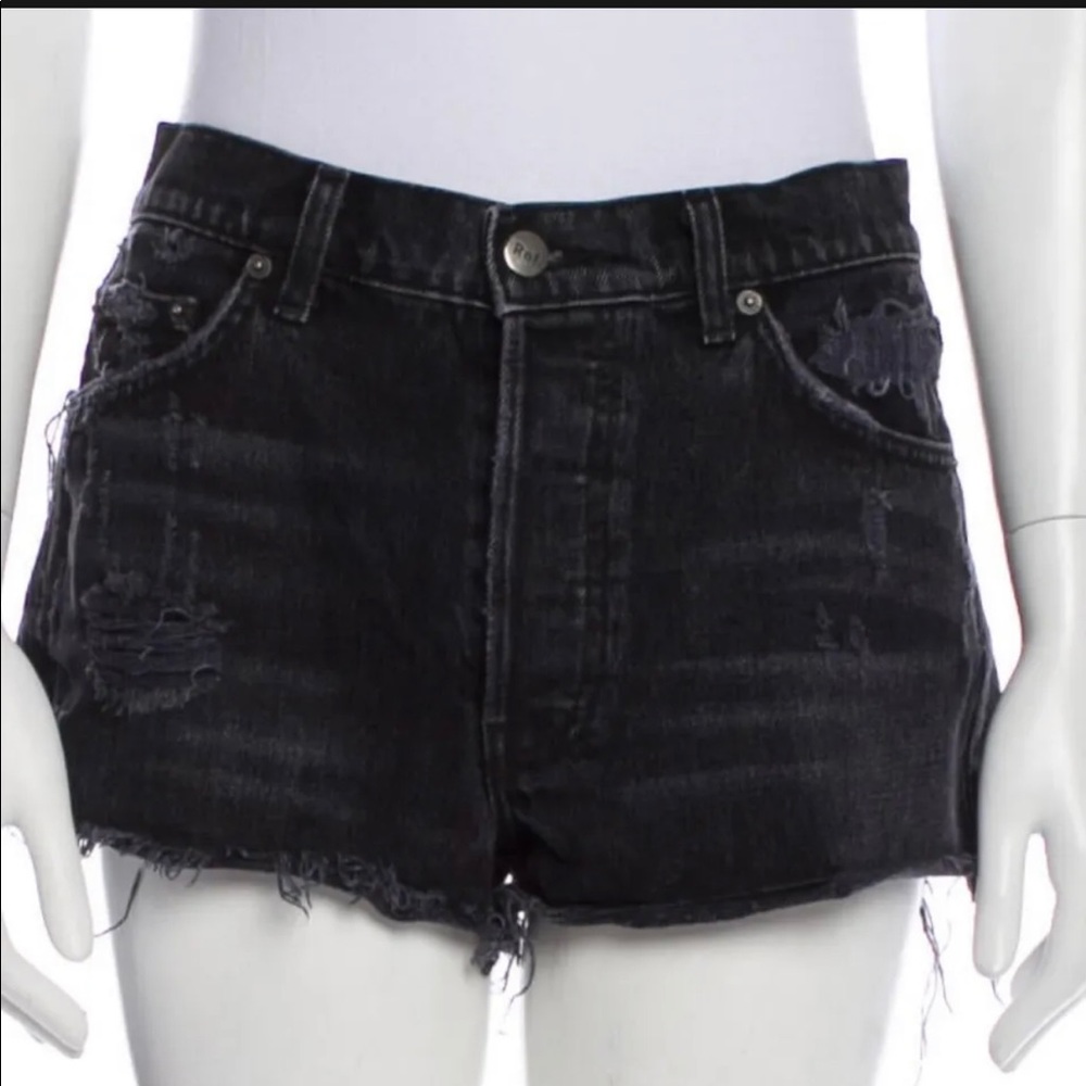 Reformation Dixie Mid Jean Shorts Button Closure Distressed  Black Size 26